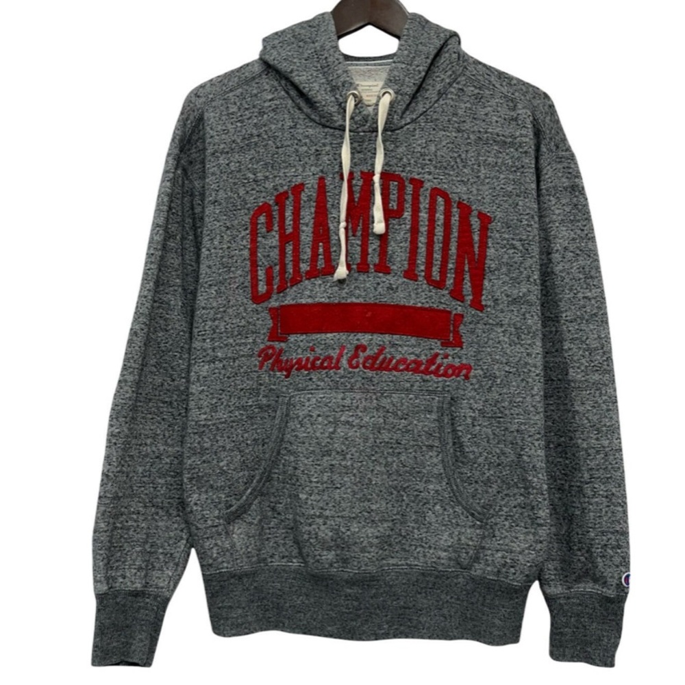 Champion Men’s Vintage Hoodie Physical Education Gray Fleece Sweatshirt Size S
